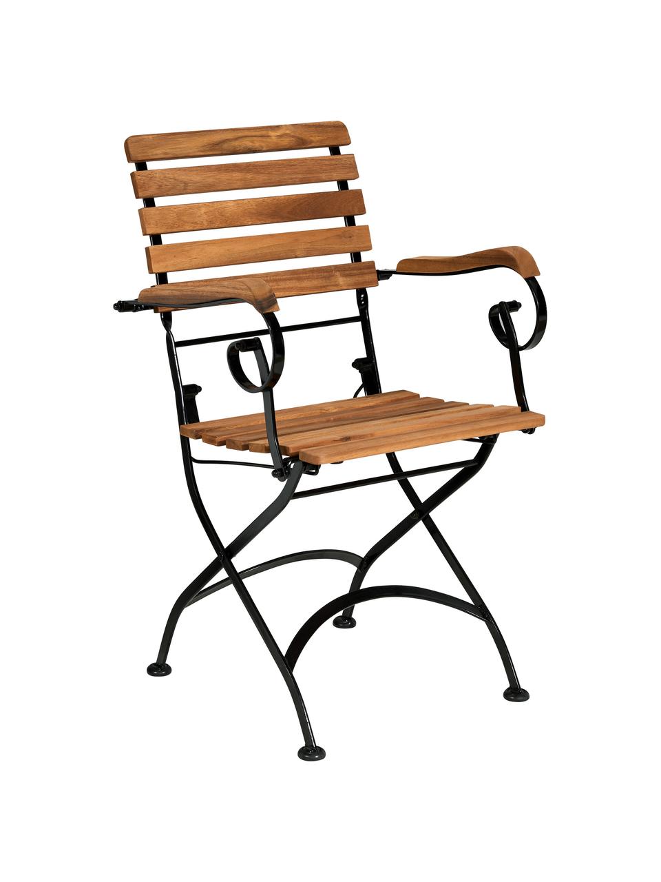Składane krzesło ogrodowe z podłokietnikami Parklife, 2 szt., Stelaż: metal ocynkowany, malowan, Stelaż: czarny, matowy Korpus: drewno akacjowe, S 59 x G 52 cm