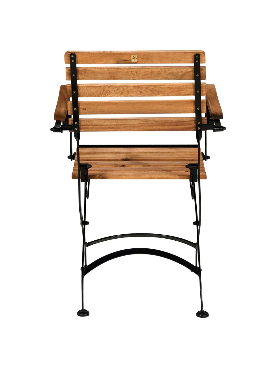 Sedia pieghevole con braccioli Parklife 2 pz, Seduta: legno di acacia, oliato, , Struttura: metallo zincato, vernicia, Nero, legno d'acacia, Larg. 59 x Prof. 52 cm