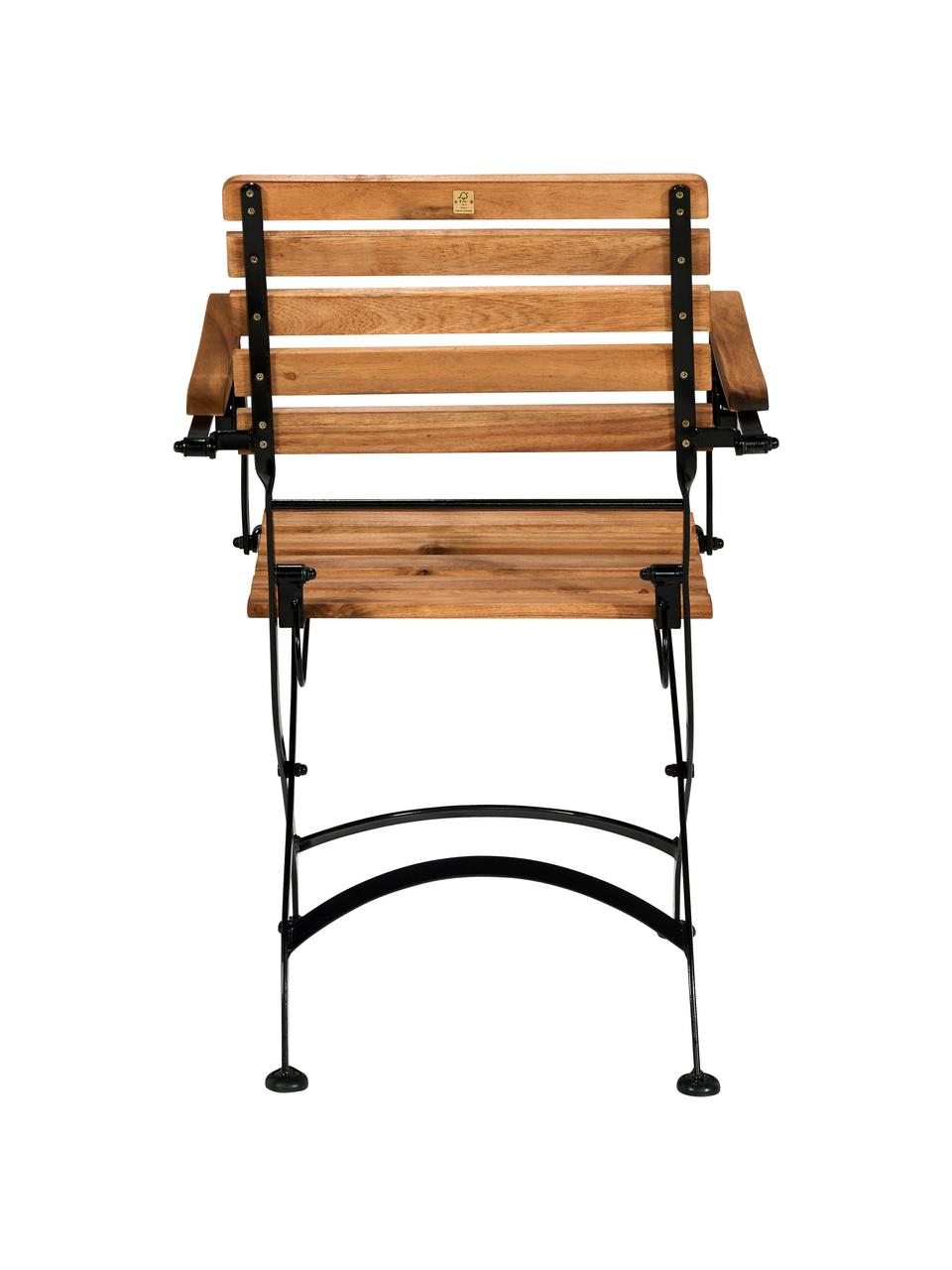 Záhradná skladacia stolička s opierkami Parklife, 2 ks, Čierna, akáciové drevo
