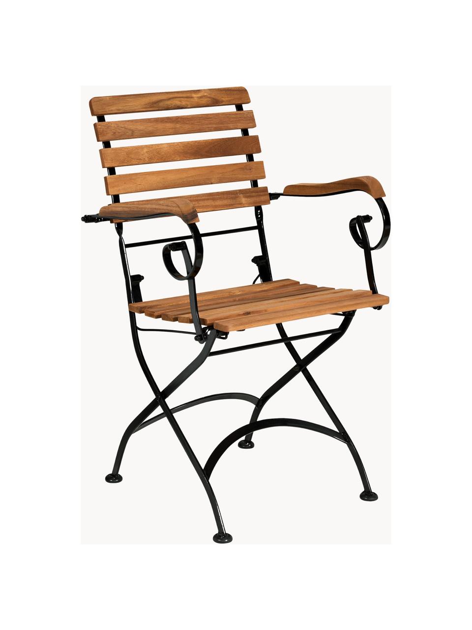 Sillas plegables con reposabrazos de exterior Parklife, 2 uds., Asiento: madera de acacia aceitada, Estructura: metal galvanizado con pin, Negro, madera de acacia, An 59x F 52 cm