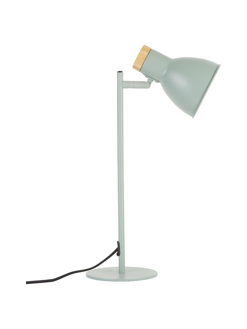 Bureaulamp Venea met houten decoratie, Lampenkap: metaal, Lampvoet: metaal, Decoratie: hout, Mintgroen, houtkleurig, Ø 15 cm, H 47 cm