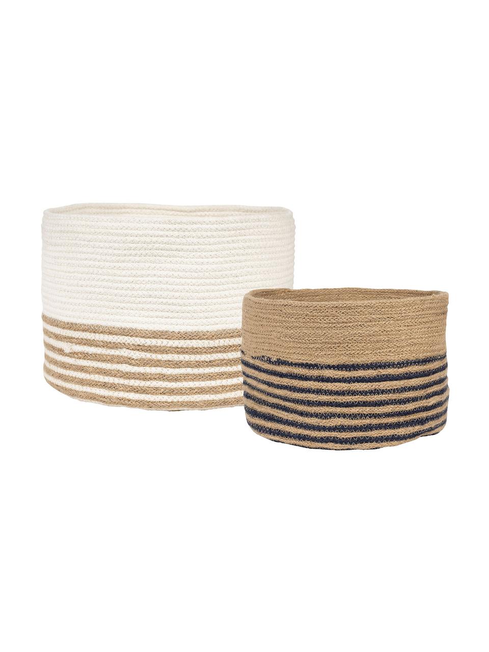 Opbergmandenset Marine van jute, 2-delig, Jute, Zwart, beige, wit, Set met verschillende formaten