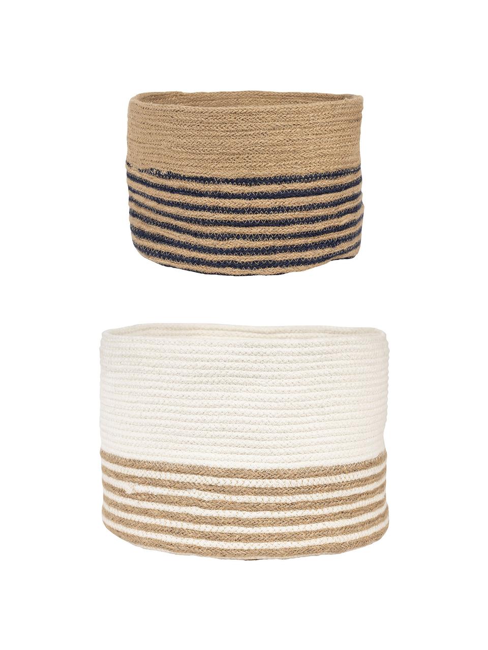 Opbergmandenset Marine van jute, 2-delig, Jute, Zwart, beige, wit, Set met verschillende formaten