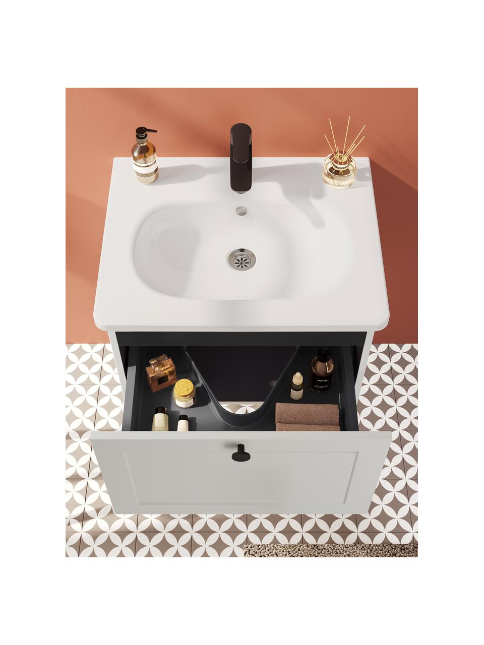 Lavabo con armadietto Rafaella, larg. 60 cm, Maniglie: metallo rivestito, Grigio chiaro, Larg. 60 x Alt. 42 cm