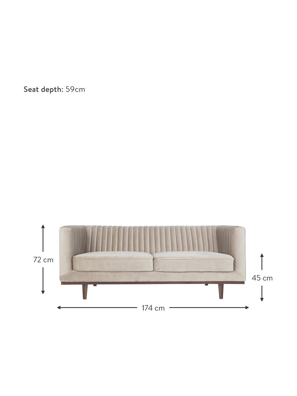 Sofá de terciopelo Dante (2 plazas), Tapizado: terciopelo de poliéster, Estructura: madera de caucho lacada, Terciopelo beige, An 174 x F 87 cm