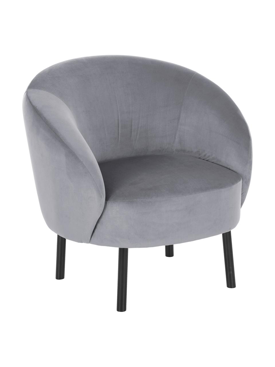 Fluwelen fauteuil Freja, Bekleding: fluweel (polyester), Poten: gepoedercoat metaal, Bekleding: grijs. Poten: mat zwart, B 65 x D 72 cm