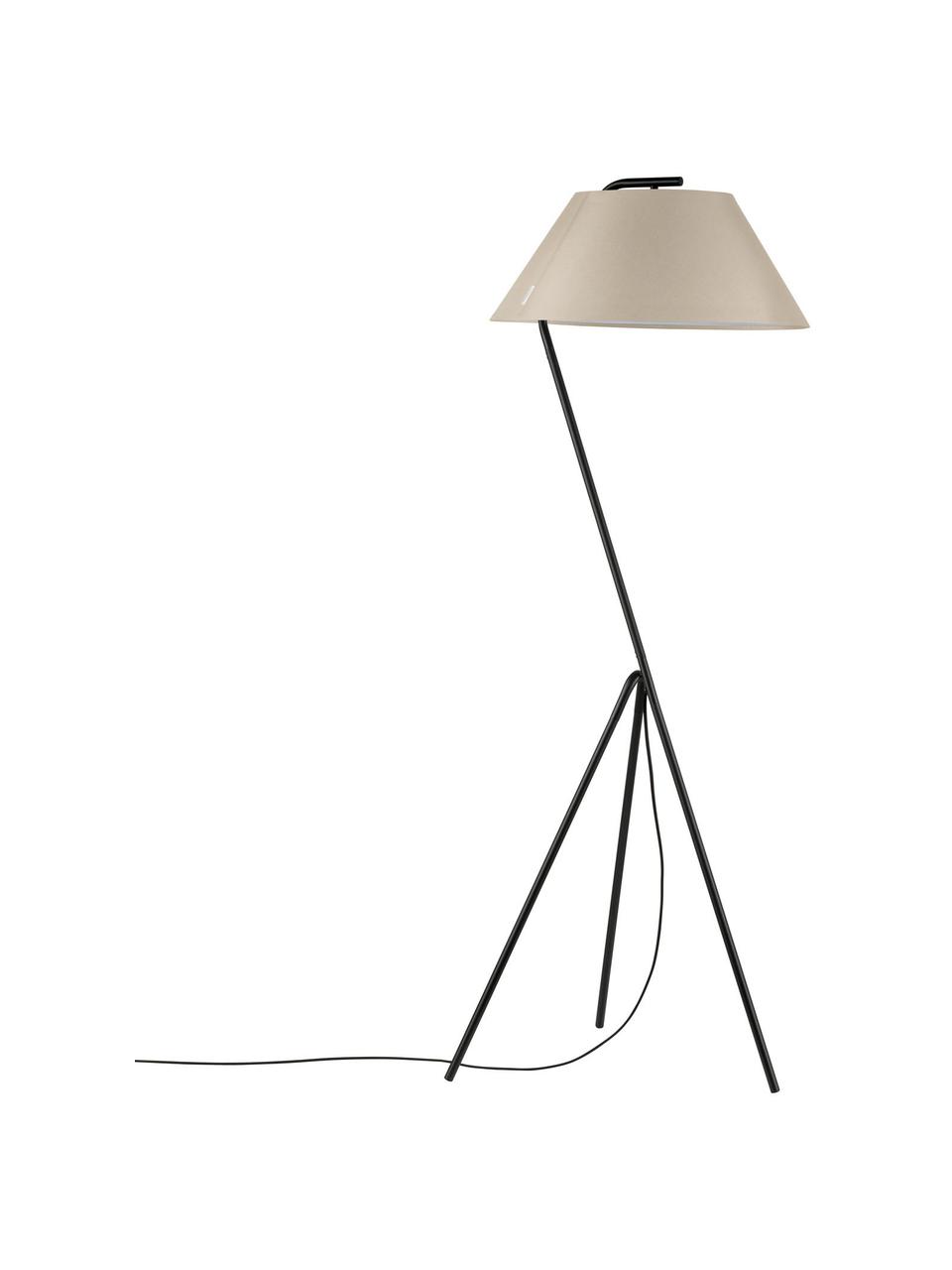 Lampada da terra treppiede dimmerabile Narve, Paralume: tessuto, Base della lampada: metallo rivestito, Beige, nero, Larg. 53 x Alt. 154 cm