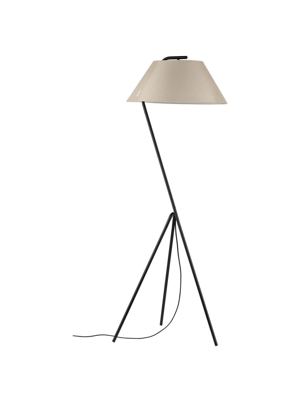 Lampada da terra treppiede dimmerabile Narve, Paralume: tessuto, Base della lampada: metallo rivestito, Beige, nero, Larg. 53 x Alt. 154 cm