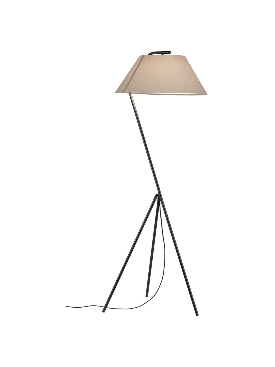 Lámpara de pie regulable Tripod Narve, Pantalla: tela, Cable: cubierto en tela, Beige, negro, An 53 x Al 154 cm