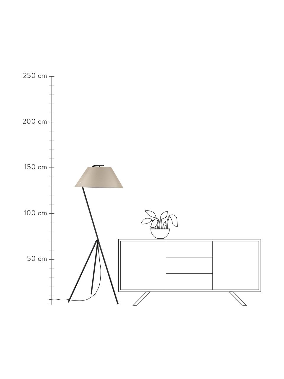 Lámpara de pie regulable Tripod Narve, Pantalla: tela, Cable: cubierto en tela, Beige, negro, An 53 x Al 154 cm