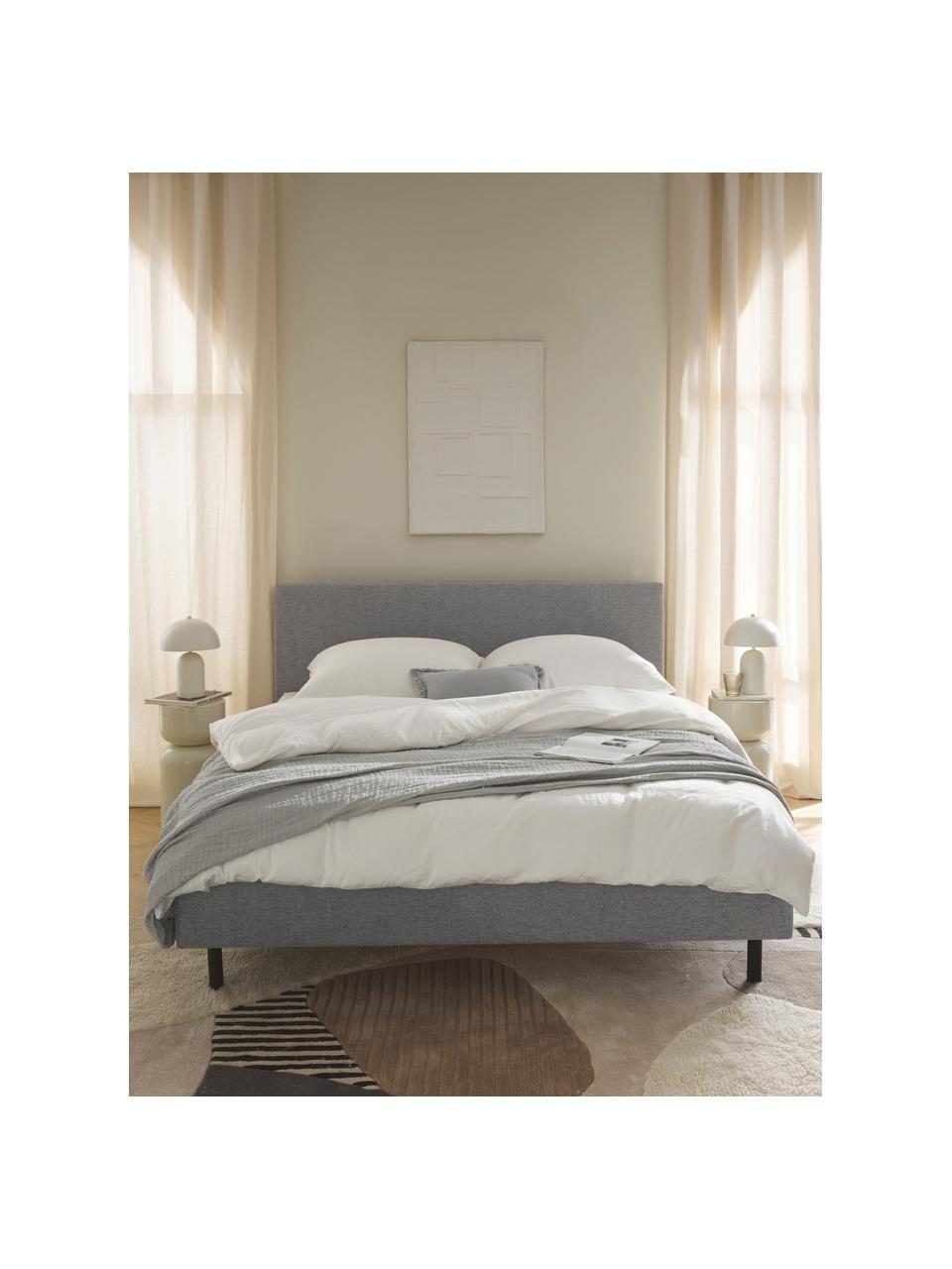 Gestoffeerd bed Giulia met houten poten, Bekleding: 100% polyester Met 90.000, Poten: massief beukenhout Dit pr, Geweven stof grijs, beukenhout zwart gelakt, B 140 x L 200 cm