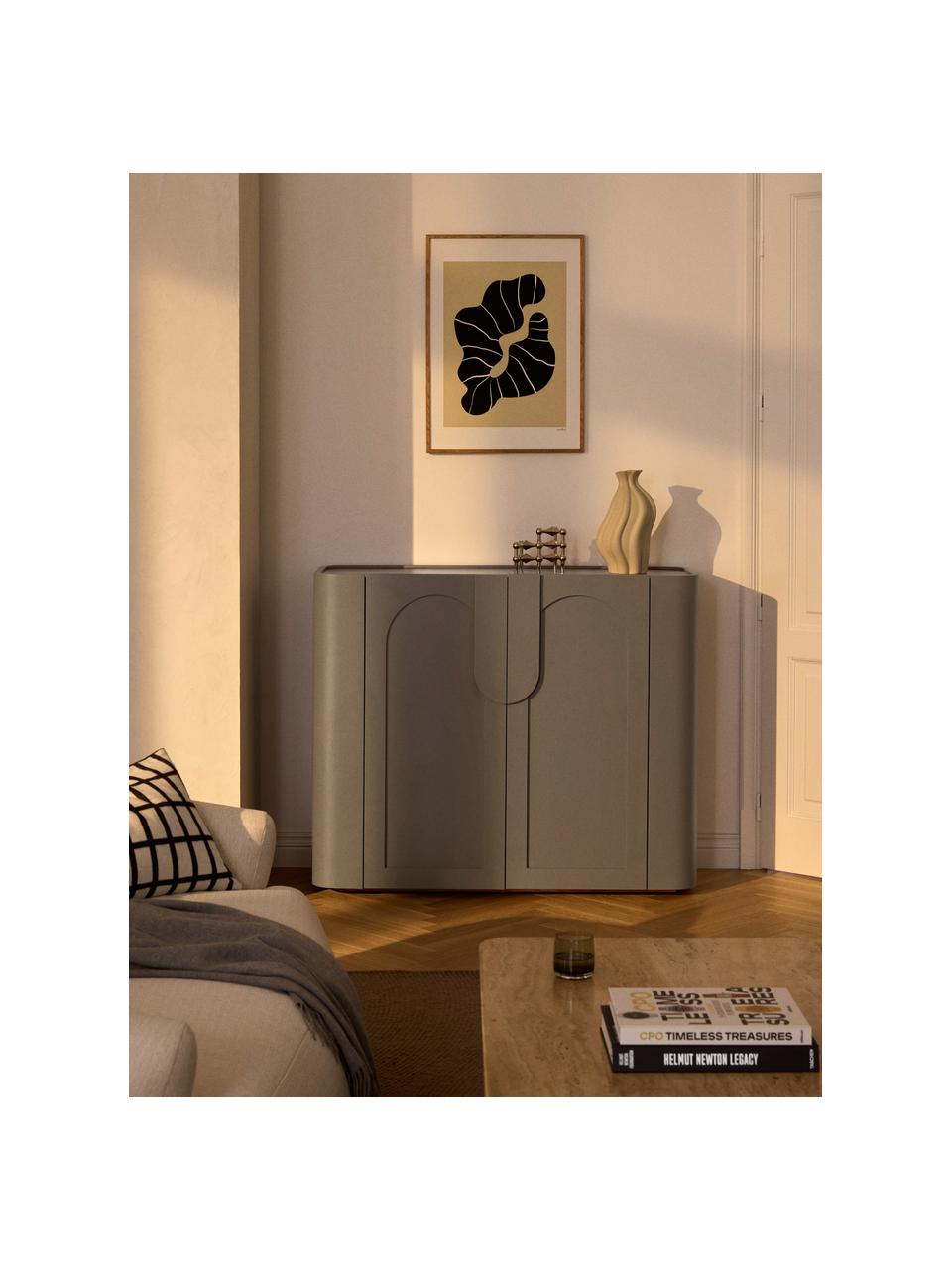 Highboard Jodie, Gestell: Massives Eschenholz Diese, Greige, Walnussholz, B 120 x H 100 cm