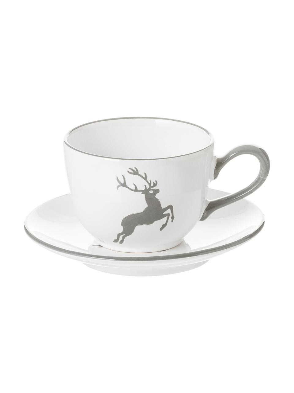 Set de café artesanal Grüner Hirsch, 6 pzas., Cerámica, Blanco, gris oscuro, 2 comensales (6 pzas.)