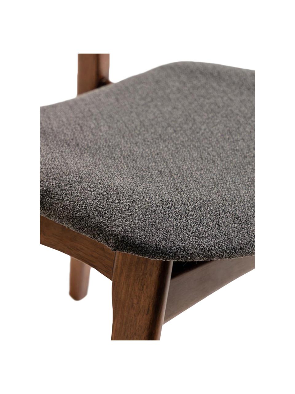 Houten stoelen Selia, 2 stuks, Frame: massief rubberhout, walno, Bekleding: polyester, Donkergrijs, donkerbruin, B 48 x D 53 cm
