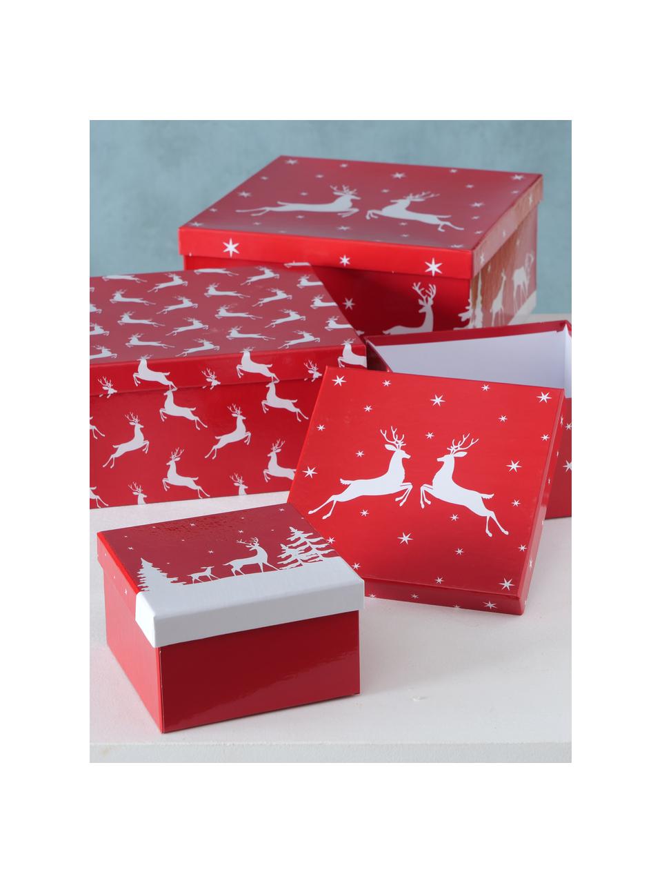 Geschenkdozenset Helli, set van 4, Papier, Rood, wit, Set met verschillende formaten