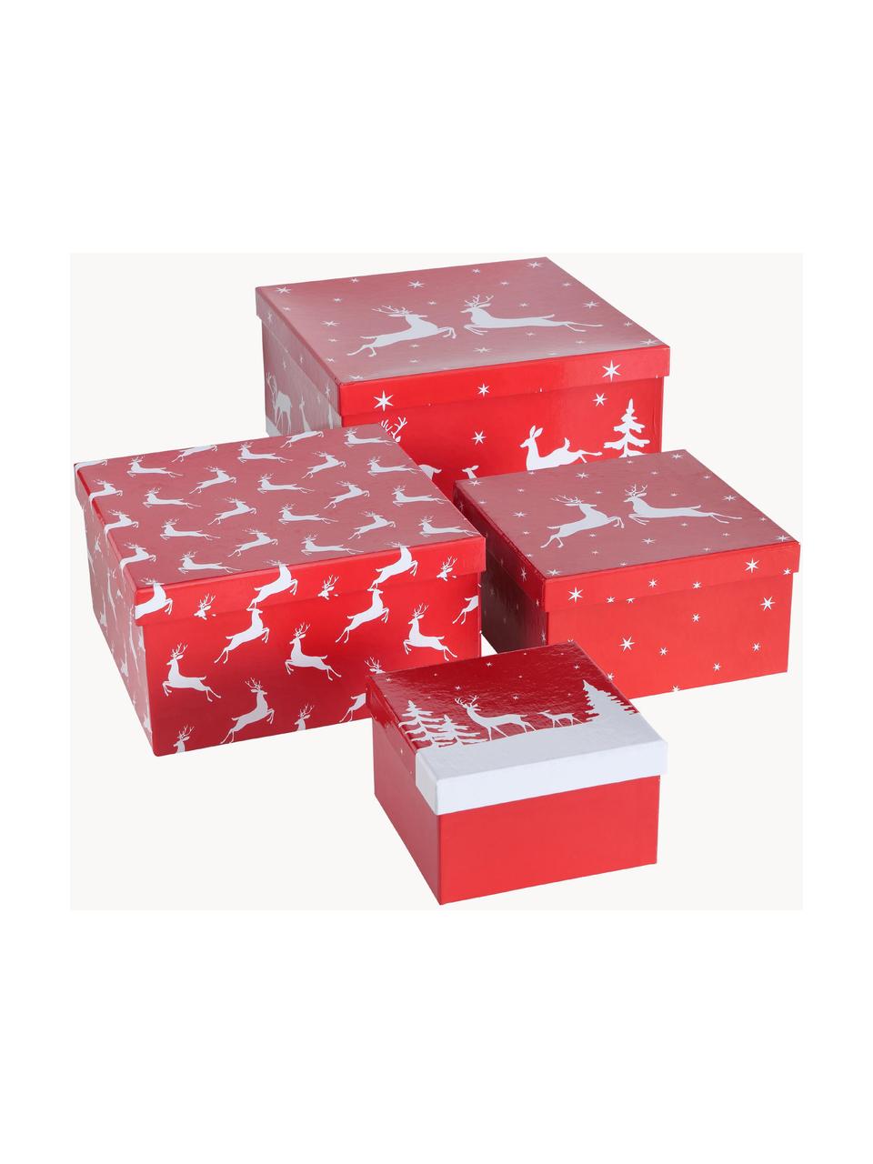 Súprava darčekových škatuliek Helli, 4 diely, Papier, Červená, biela, Súprava s rôznymi veľkosťami