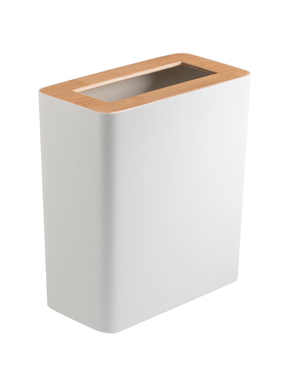 Papierkorb Rin aus lackiertem Stahl, Deckel: Holz, Weiß, Helles Holz, B 28 x H 30 cm