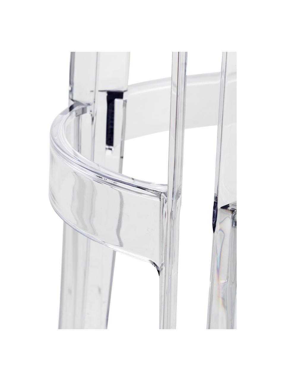 Taburete alto Charles Ghost, Policarbonato, certificado Greenguard, Transparente, Ø 46 x Al 65 cm