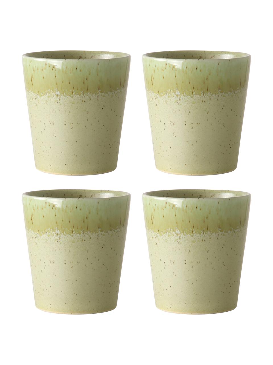 Tazas pequeñas artesanales 70's, 4 uds., estilo retro, Gres, Verde pistacho, Ø 8 x Al 8 cm