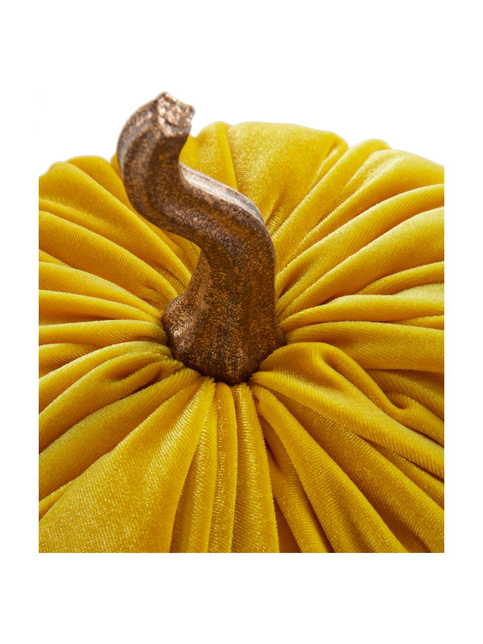 Zucca decorativa Pumpis, Ø 16 cm, Rivestimento: velluto (100% poliestere), Struttura: poliresina, Giallo senape, Ø 16 x Alt. 15 cm