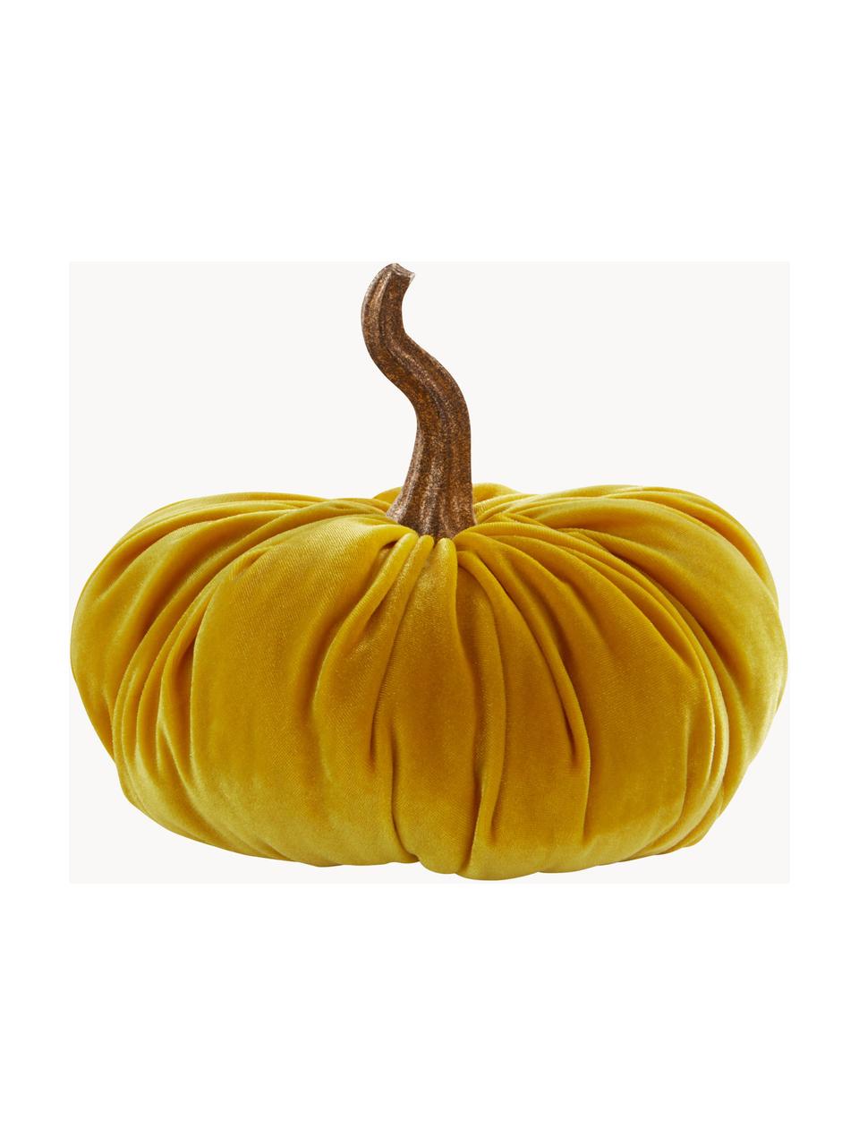 Zucca decorativa Pumpis, Ø 16 cm, Rivestimento: velluto (100% poliestere), Struttura: poliresina, Giallo senape, Ø 16 x Alt. 15 cm