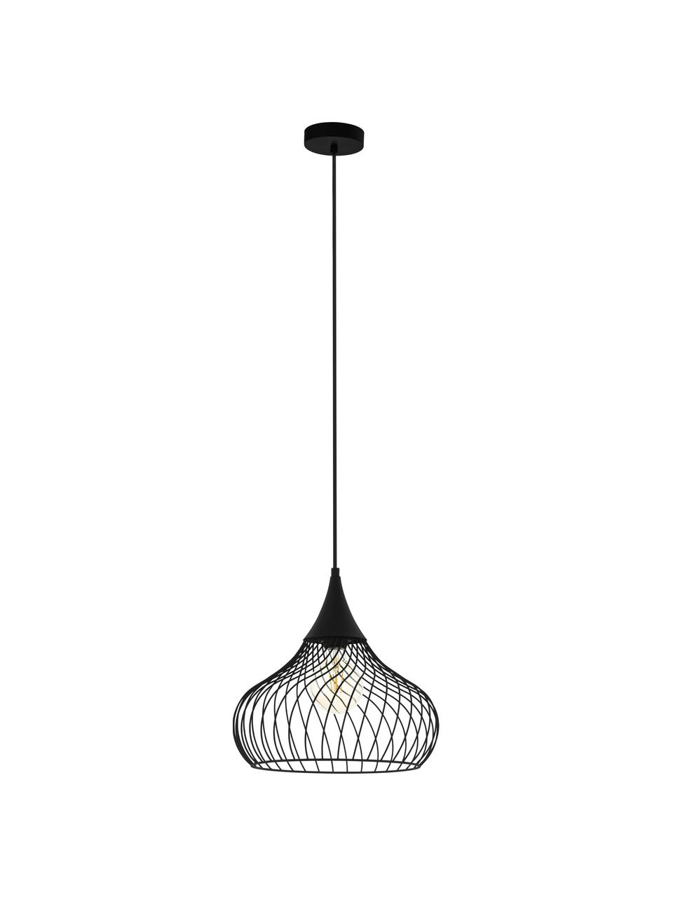 Hanglamp Staverton van gedraaid metaal, Lampenkap: gelakt metaal, Baldakijn: gelakt metaal, Zwart, Ø 37  x H 35 cm