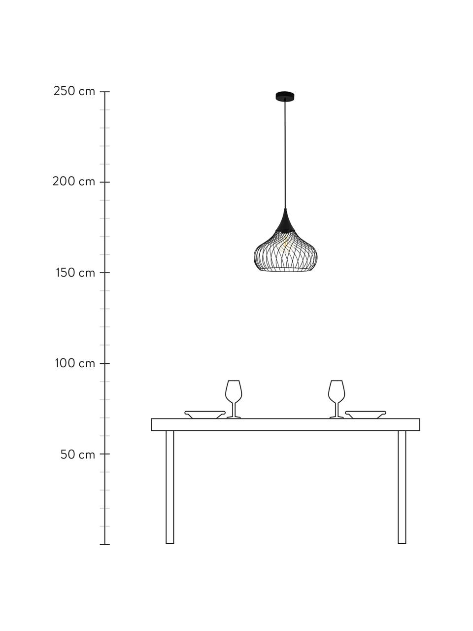 Hanglamp Staverton van gedraaid metaal, Lampenkap: gelakt metaal, Baldakijn: gelakt metaal, Zwart, Ø 37  x H 35 cm