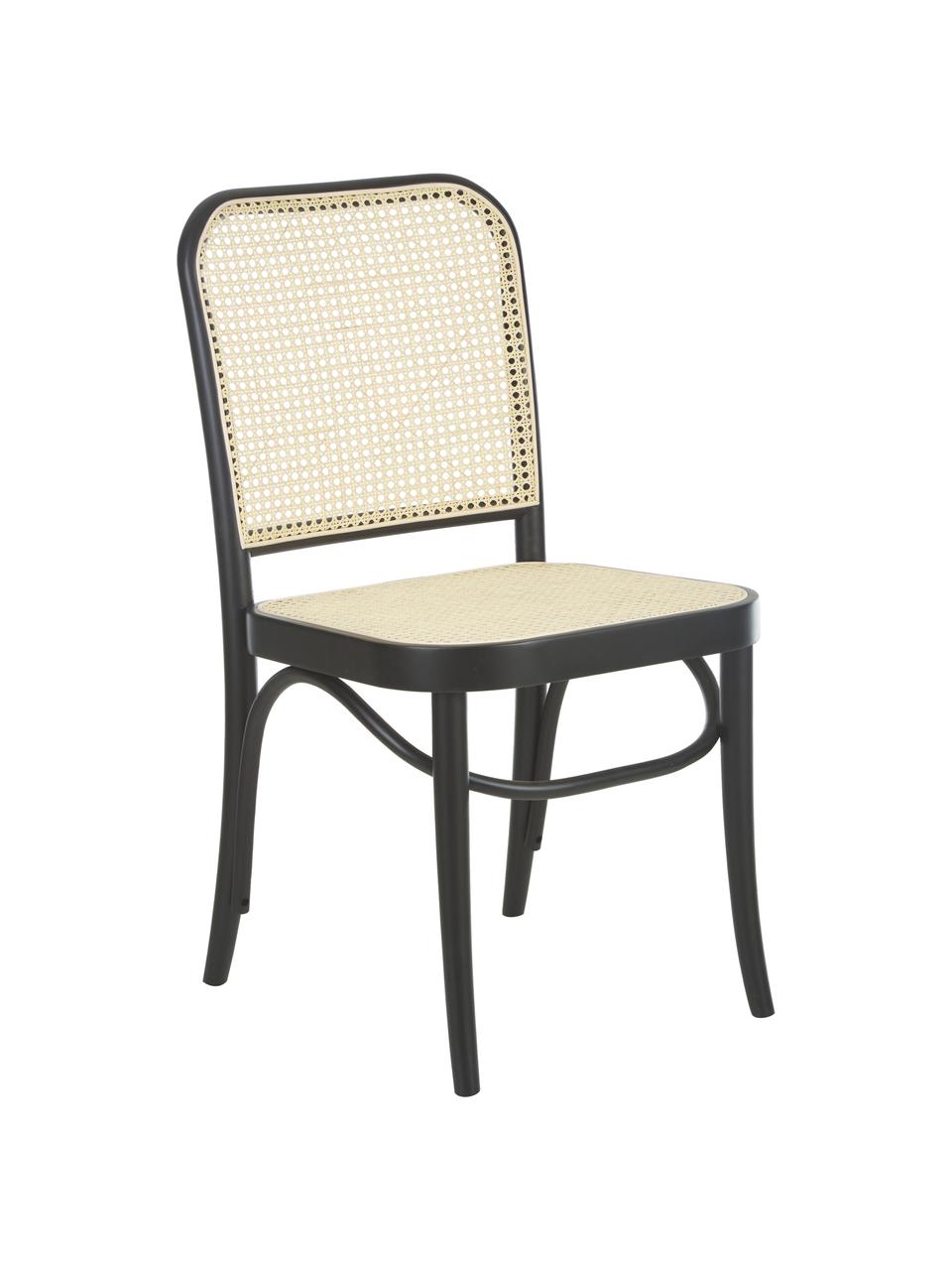 Krzesło z drewna z plecionką wiedeńską  Franz, Stelaż: lite drewno bukowe, Beżowy, czarny, S 48 x W 89 cm