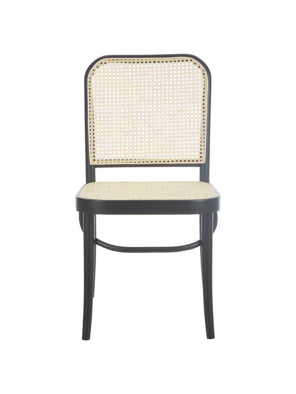 Krzesło z drewna z plecionką wiedeńską  Franz, Stelaż: lite drewno bukowe, Rattan, czarny, S 48 x W 89 cm