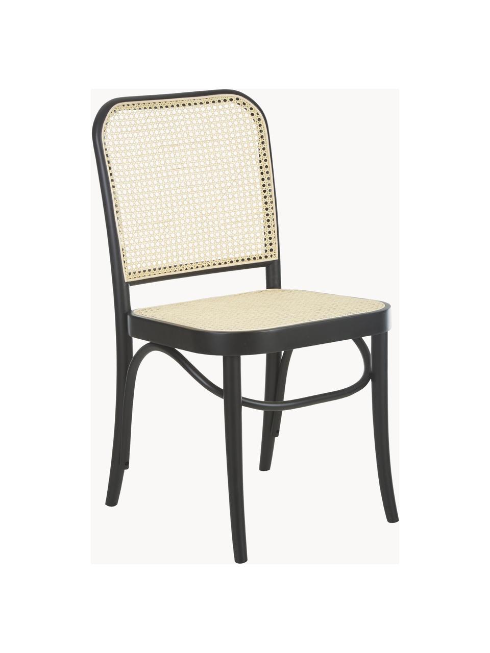 Sedia in legno con intreccio viennese Franz, Struttura: legno di faggio massiccio, Rattan, nero, Larg. 48 x Alt. 89 cm