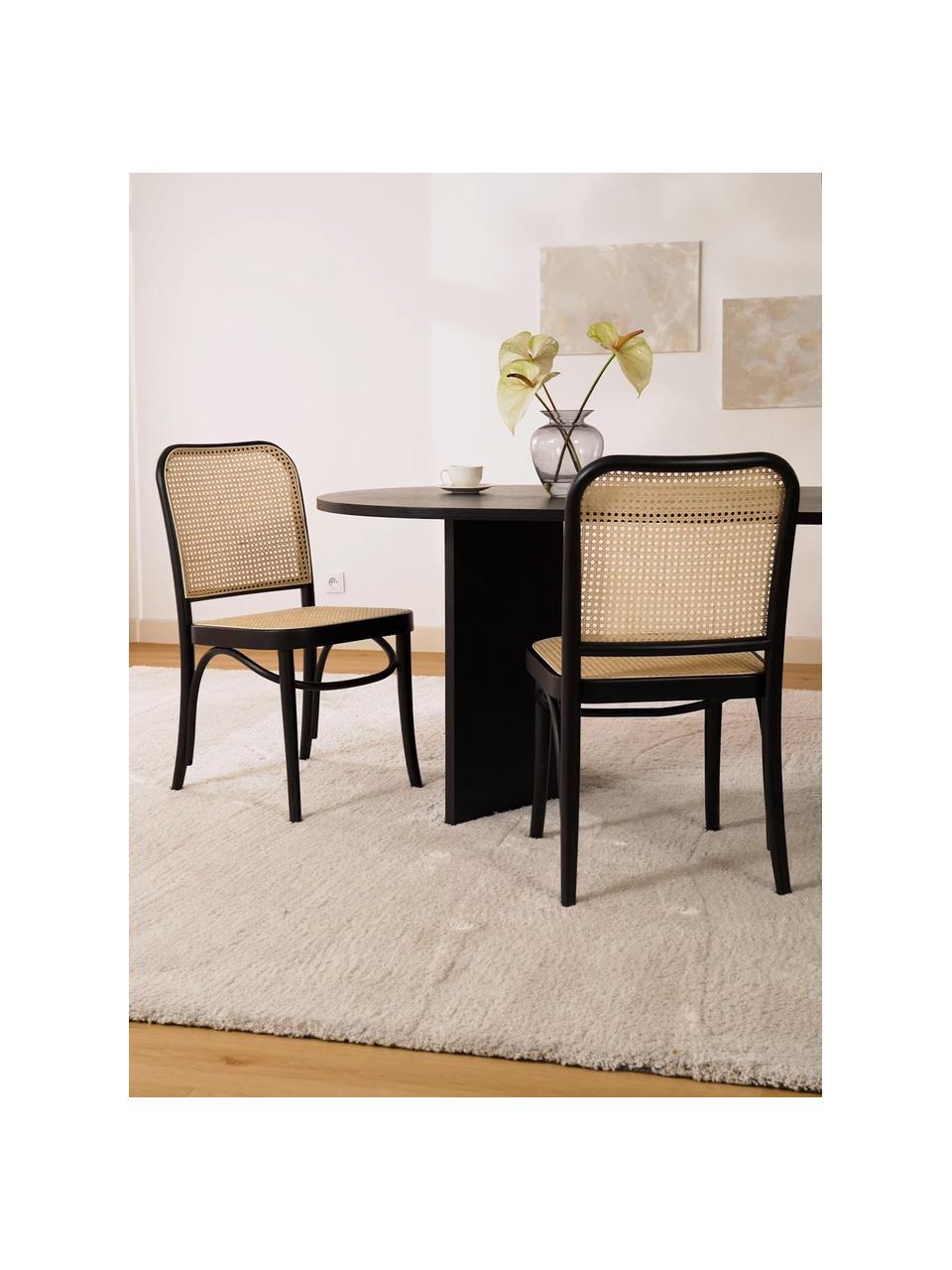 Silla de madera con tejido vienés Franz, Estructura: madera de haya maciza, Negro, beige, An 48 x Al 89 cm