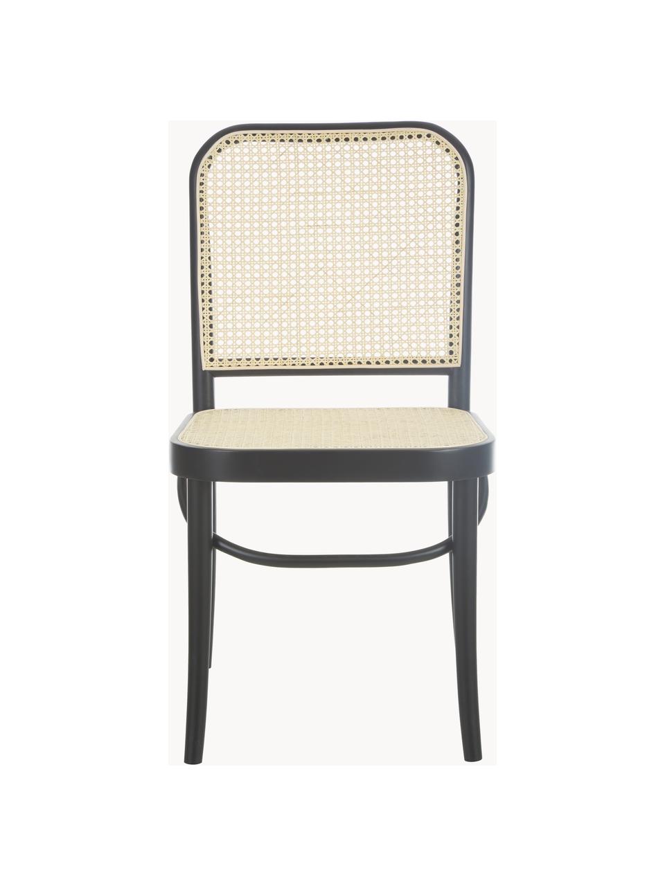 Silla de madera con tejido vienés Franz, Estructura: madera de haya maciza, Negro, beige, An 48 x Al 89 cm