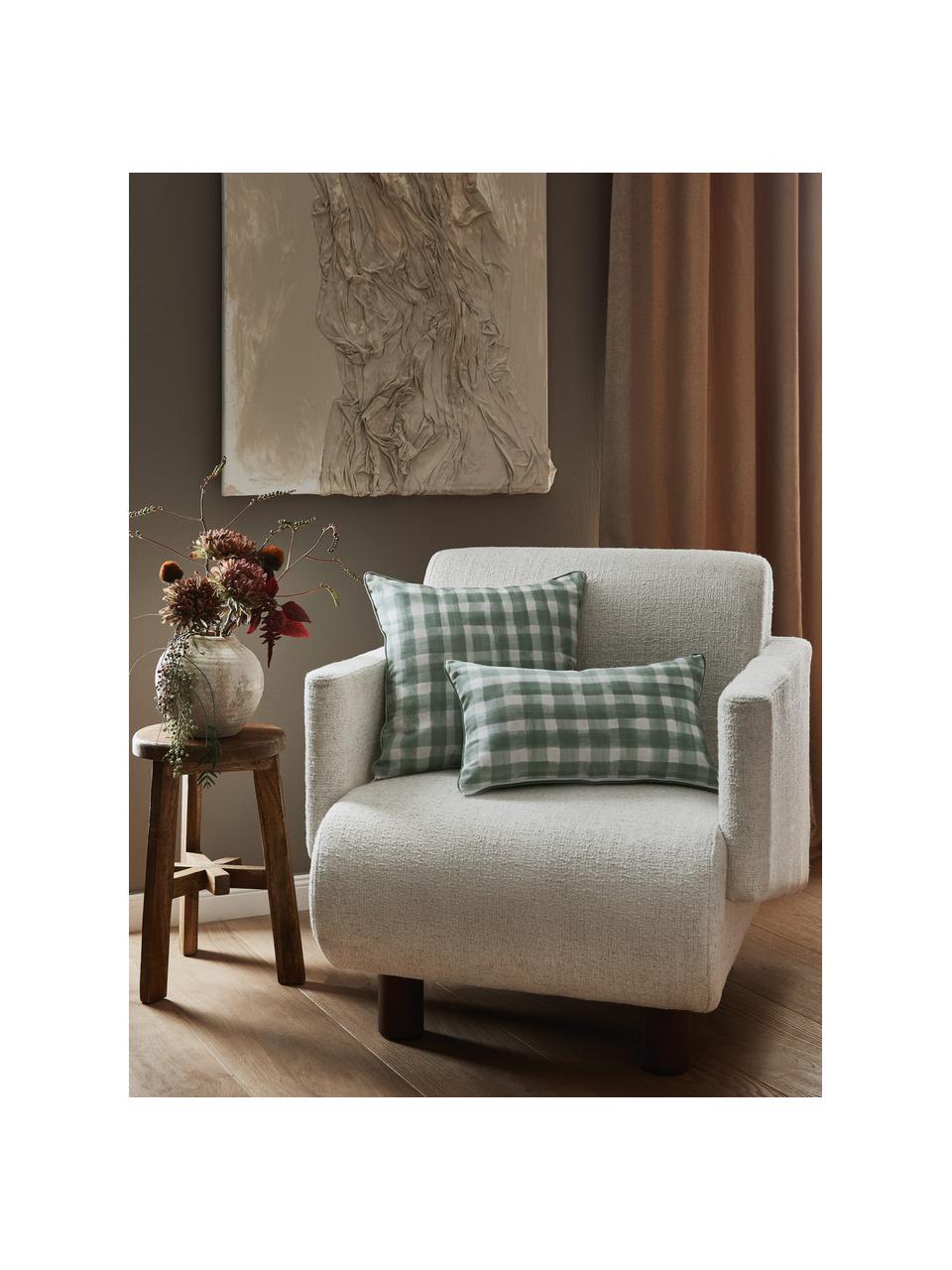 Housse de coussin 30x50 rectangulaire réversible Check par Candice Gray, 100 % coton, certifié GOTS, Vert menthe, blanc, larg. 50 x long. 50 cm