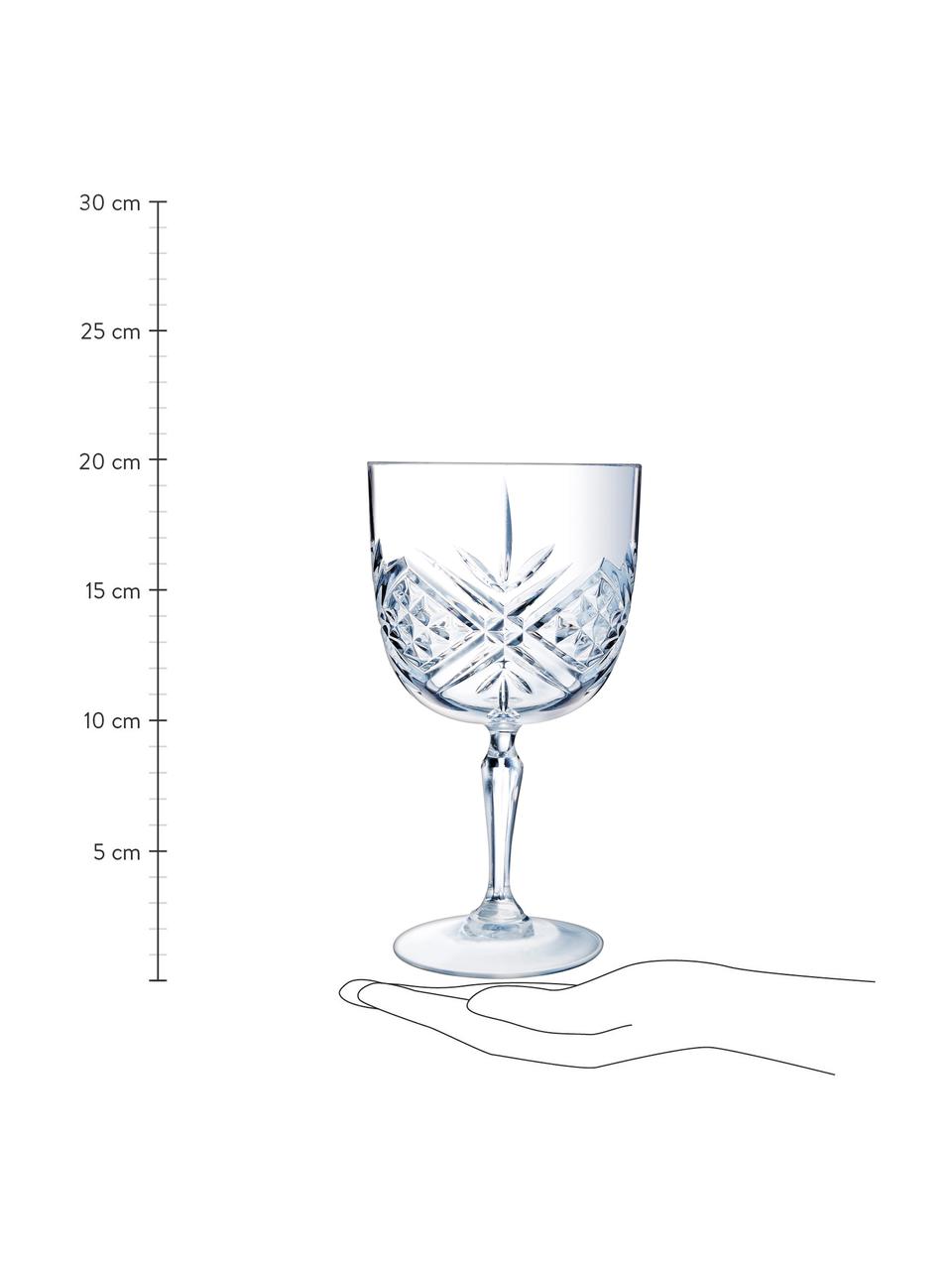 Cocktailglazen Broadway met reliëf, 6 stuks, Glas, Transparant, Ø 11 cm x H 20 cm, 600 ml