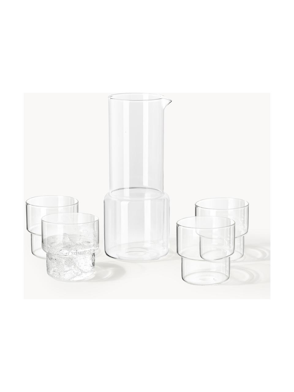 Ručne fúkaná karafa na vodu s pohármi na vodu Gustave, 5 ks, Borosilikátové sklo, Priehľadná, Súprava s rôznymi veľkosťami