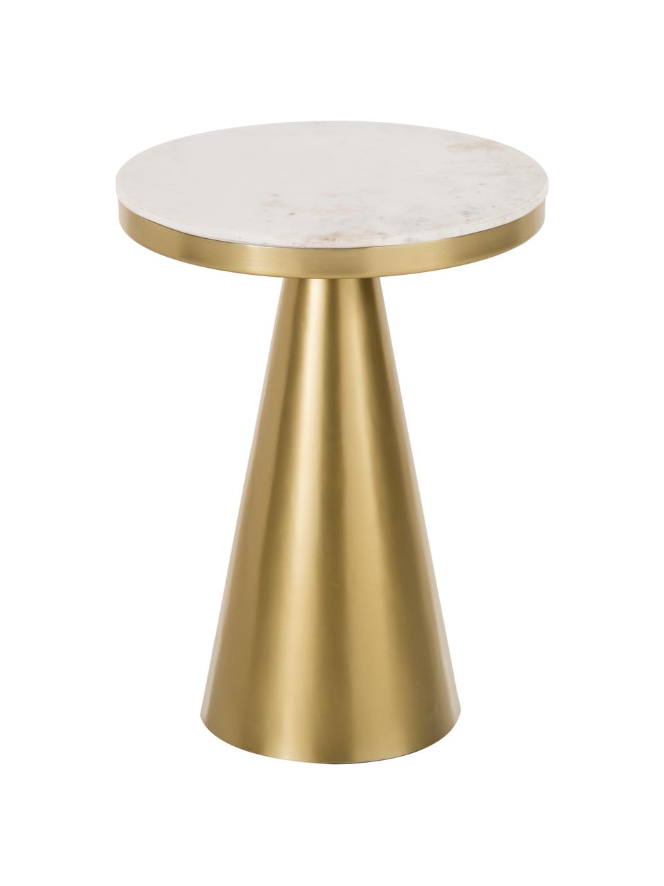 Okrągły stolik pomocniczy z marmuru Zelda, Blat: marmur, Stelaż: metal powlekany, Białoszary, odcienie złotego, Ø 41 x W 54 cm