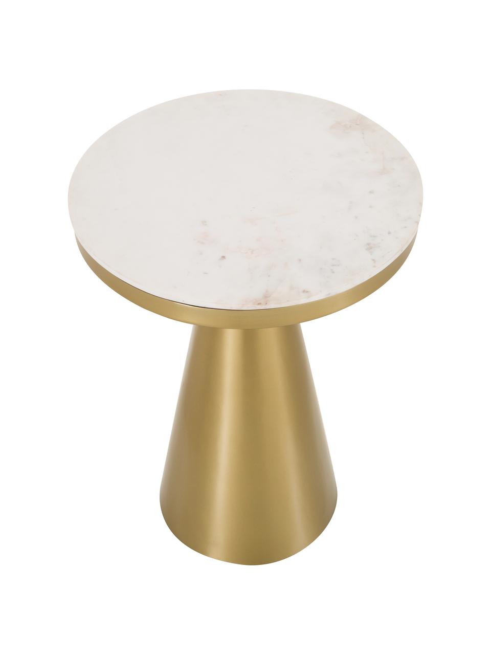 Table d'appoint ronde art déco Zelda, Couleur dorée, blanc, marbré, Ø 41 x haut. 54 cm