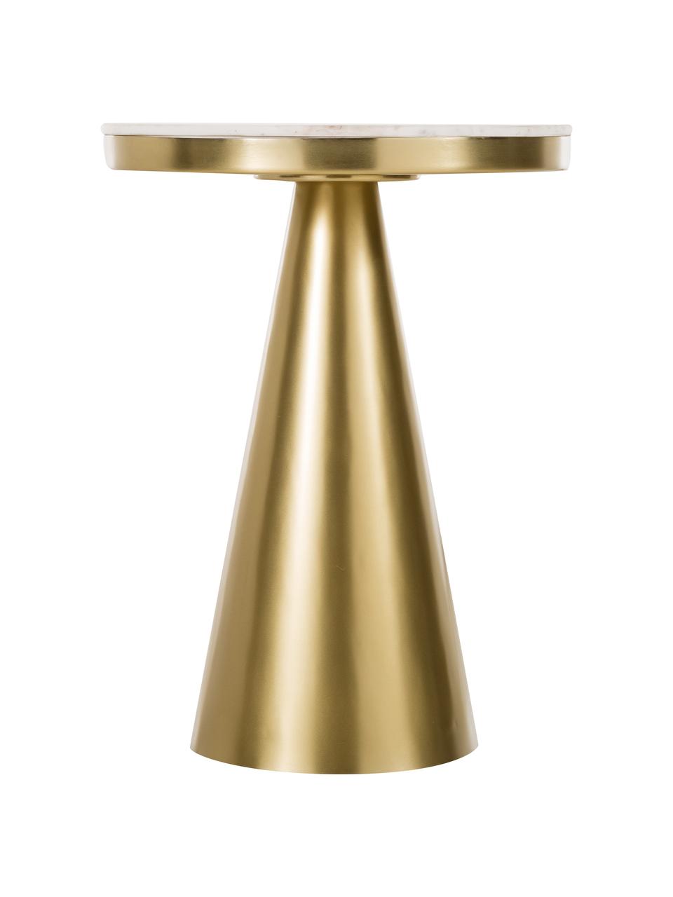 Table d'appoint ronde Zelda, Couleur dorée, blanc, marbré, Ø 41 x haut. 54 cm