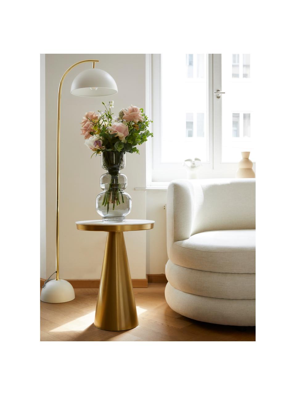 Table d'appoint ronde art déco Zelda, Couleur dorée, blanc, marbré, Ø 41 x haut. 54 cm