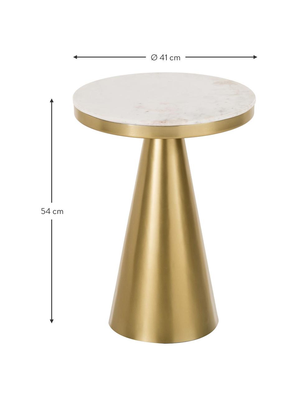 Table d'appoint ronde art déco Zelda, Couleur dorée, blanc, marbré, Ø 41 x haut. 54 cm