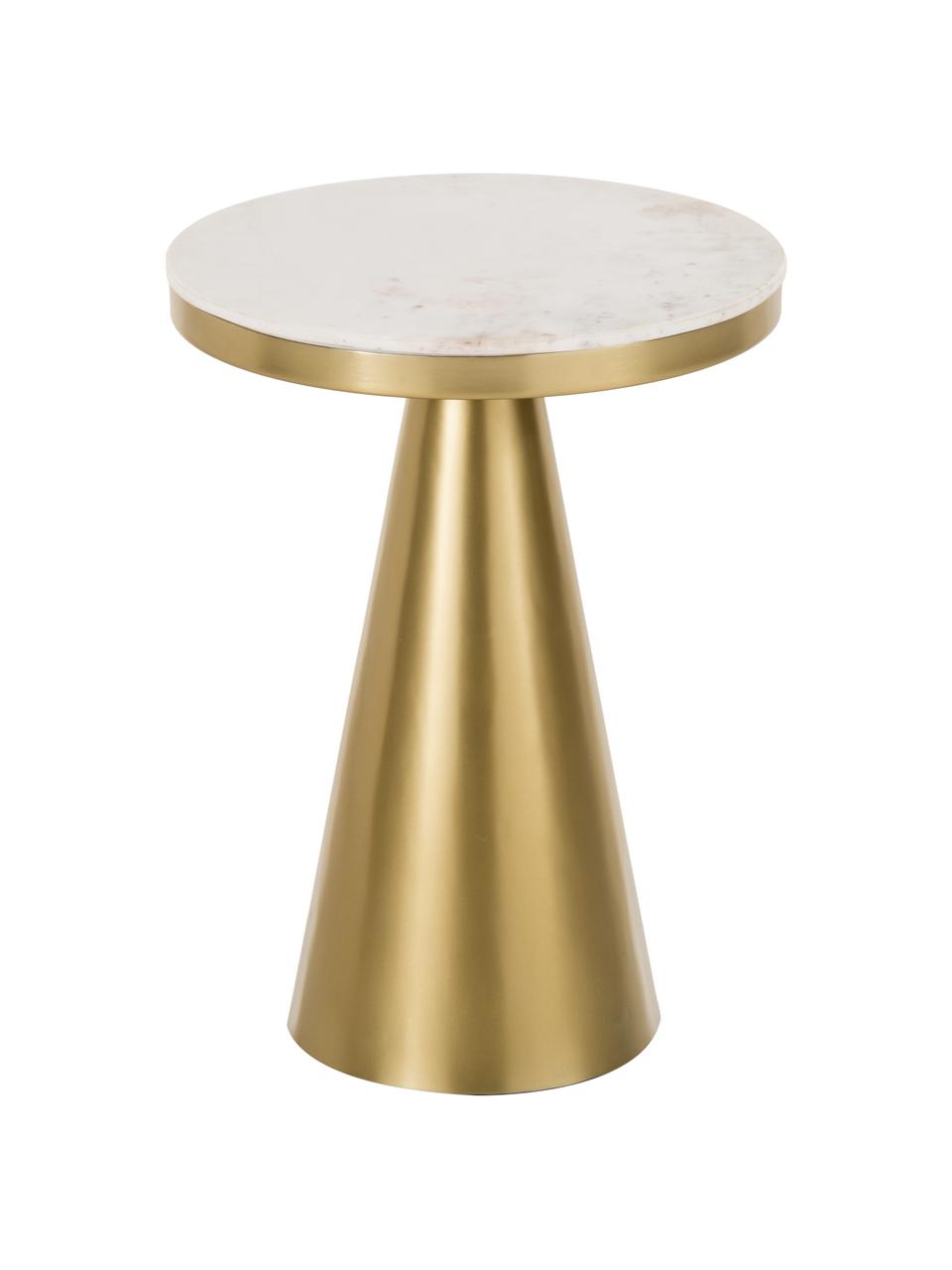 Okrúhly mramorový pomocný stolík Zelda, Odtiene zlatej, biela, mramorovaná, Ø 41 x V 54 cm