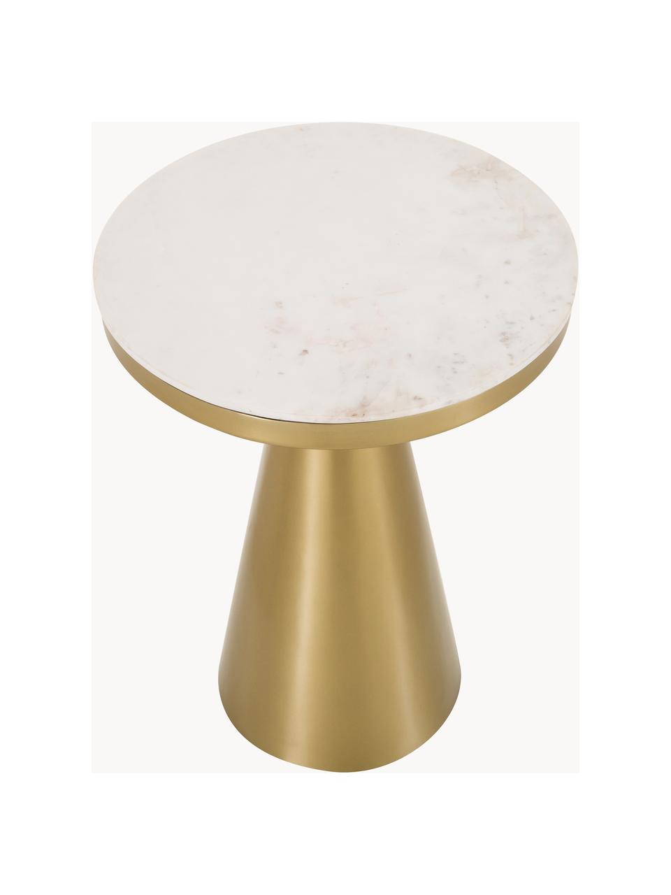 Tavolino rotondo da salotto in marmo Zelda, Struttura: metallo rivestito, Dorato, bianco marmorizzato, Ø 41 x Alt. 54 cm