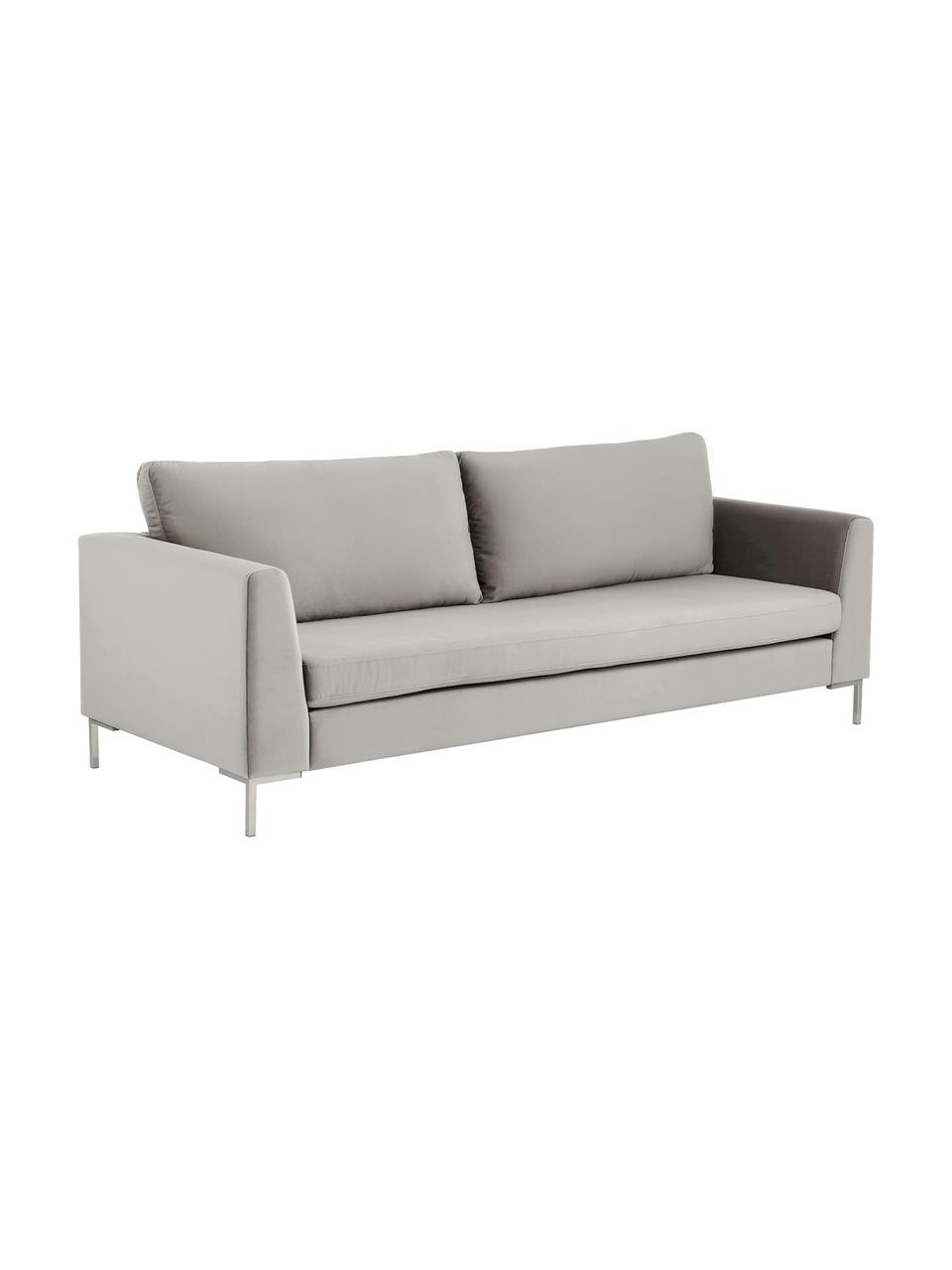 Samt-Sofa Luna (3-Sitzer), Bezug: Samt (Polyester) 80.000 S, Gestell: Massives Buchenholz, Samt Beige, Silber, B 230 x T 95 cm