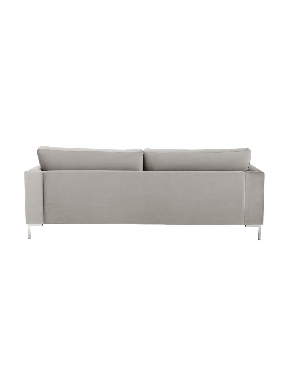 Samt-Sofa Luna (3-Sitzer), Bezug: Samt (Polyester) 80.000 S, Gestell: Massives Buchenholz, Füße: Metall, galvanisiert, Samt Beige, Silber, B 230 x T 95 cm