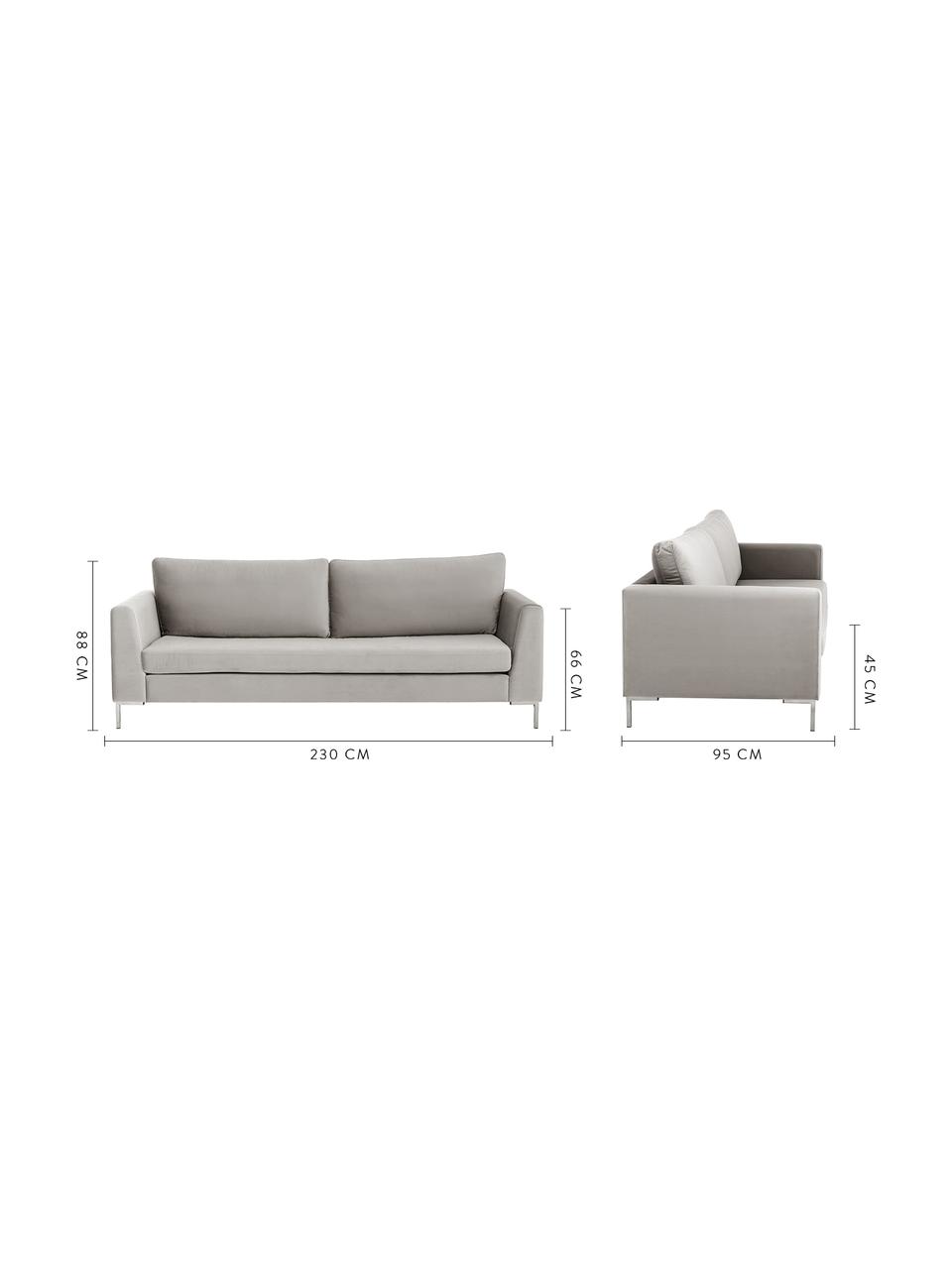 Samt-Sofa Luna (3-Sitzer), Bezug: Samt (Polyester) 80.000 S, Gestell: Massives Buchenholz, Samt Beige, Silber, B 230 x T 95 cm