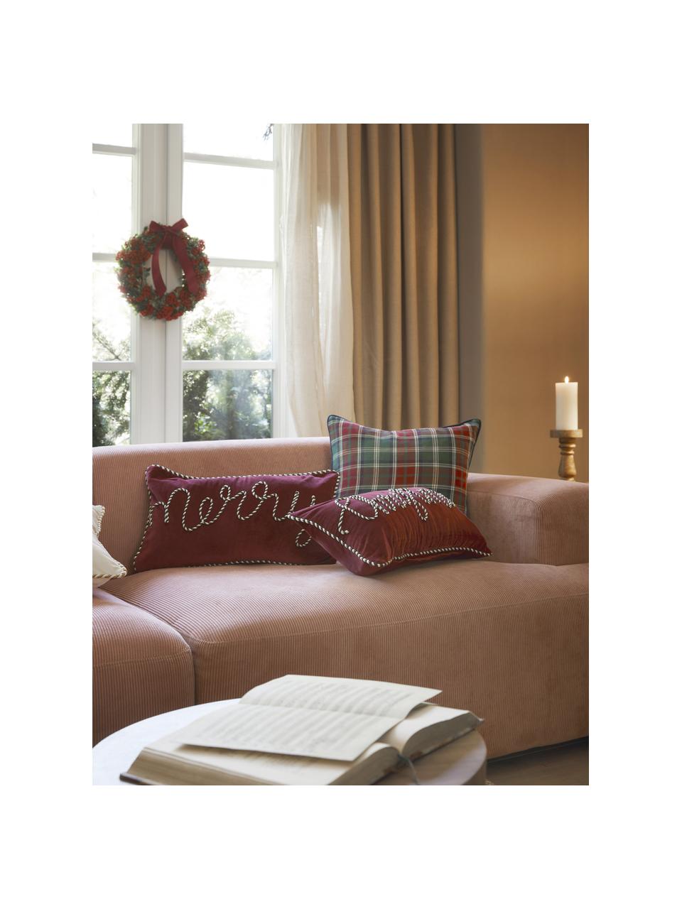 Housses de coussin rectangulaire en velours Jolly, 2 élém., Velours (100 % polyester), Velours rouge, larg. 30 x long. 50 cm