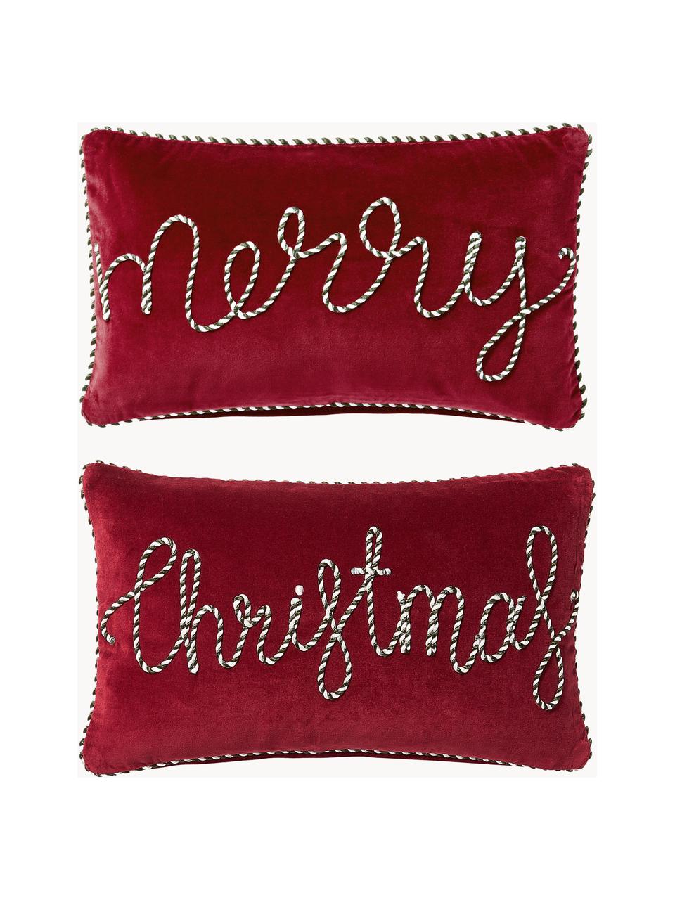 Housses de coussin rectangulaire en velours Jolly, 2 élém., Velours (100 % polyester), Velours rouge, larg. 30 x long. 50 cm
