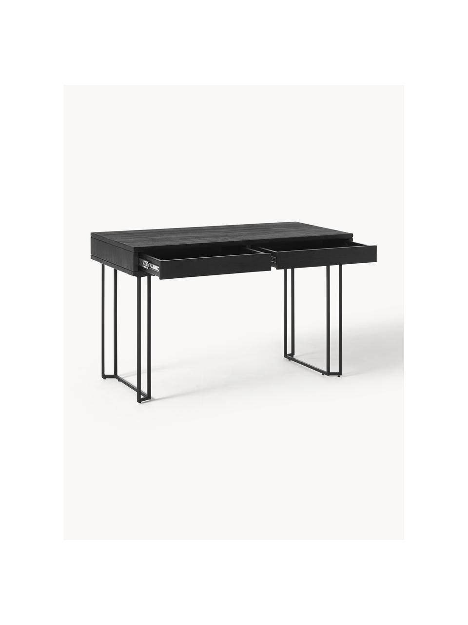 Bureau en bois de manguier Luca, Bois de manguier, noir laqué, larg. 125 x prof. 60 cm