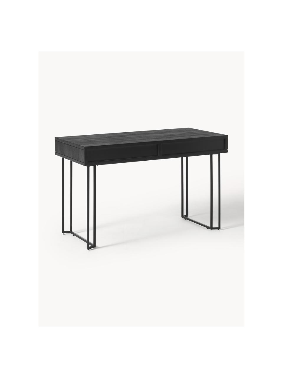 Biurko z drewna mangowego Luca, Blat: drewno mangowe, szczotkow, Stelaż: metal malowany proszkowo, Drewno mangowe lakierowane na czarno, S 125 x G 60 cm