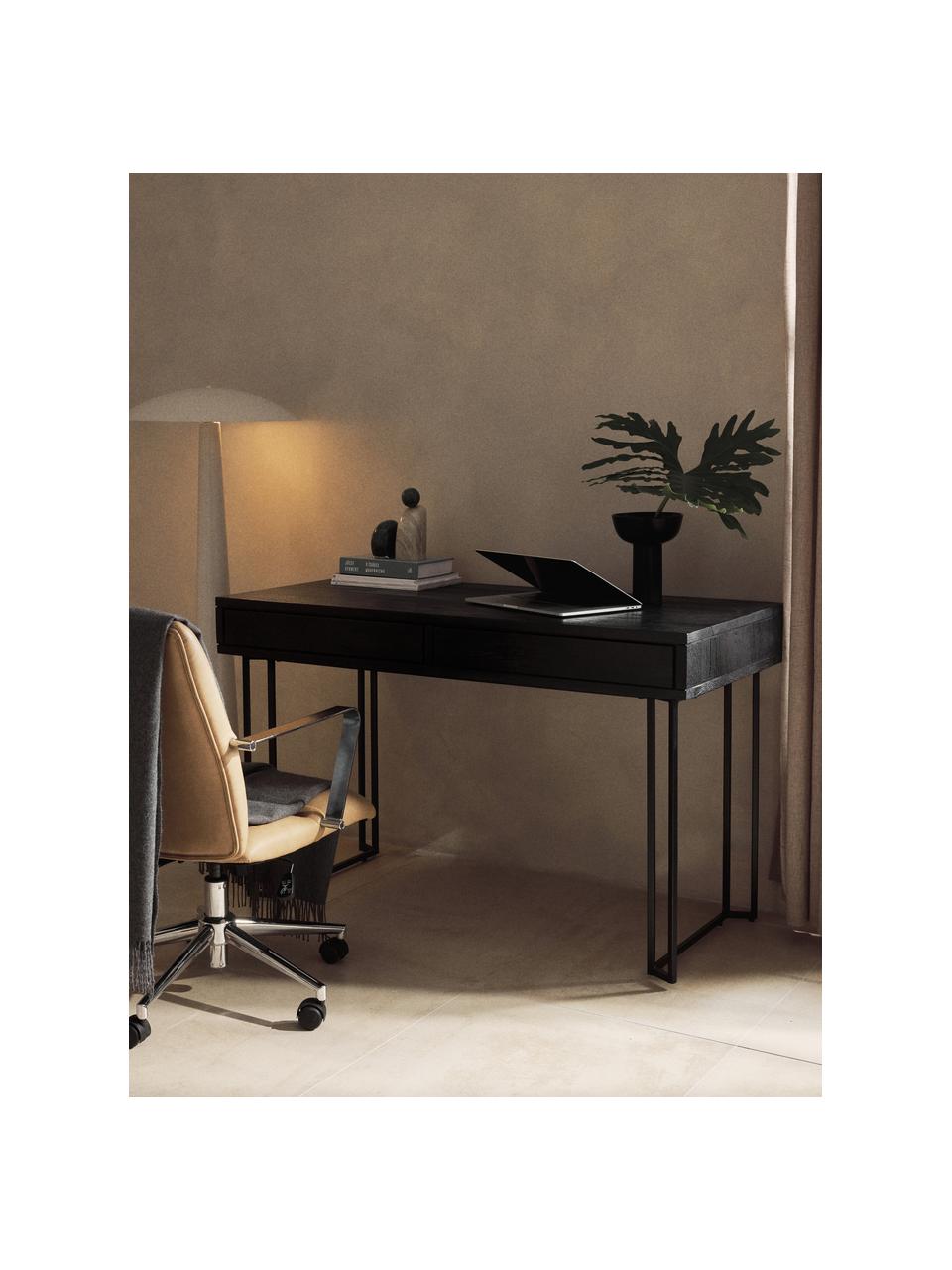 Bureau en bois de manguier Luca, Bois de manguier, noir laqué, larg. 125 x prof. 60 cm